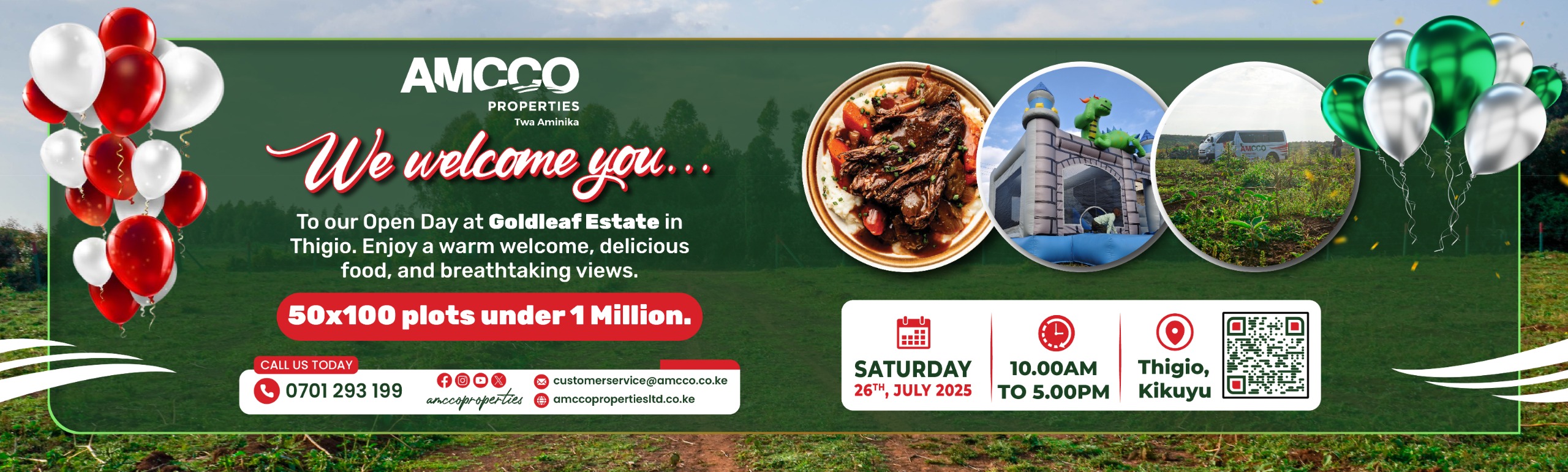 AMCCO Properties invites you to our exclusive open day where you can visit the land, walk the plots, and envision your investment future. We provide free transportation and refreshments, ensuring you have everything needed for a comfortable site visit experience.